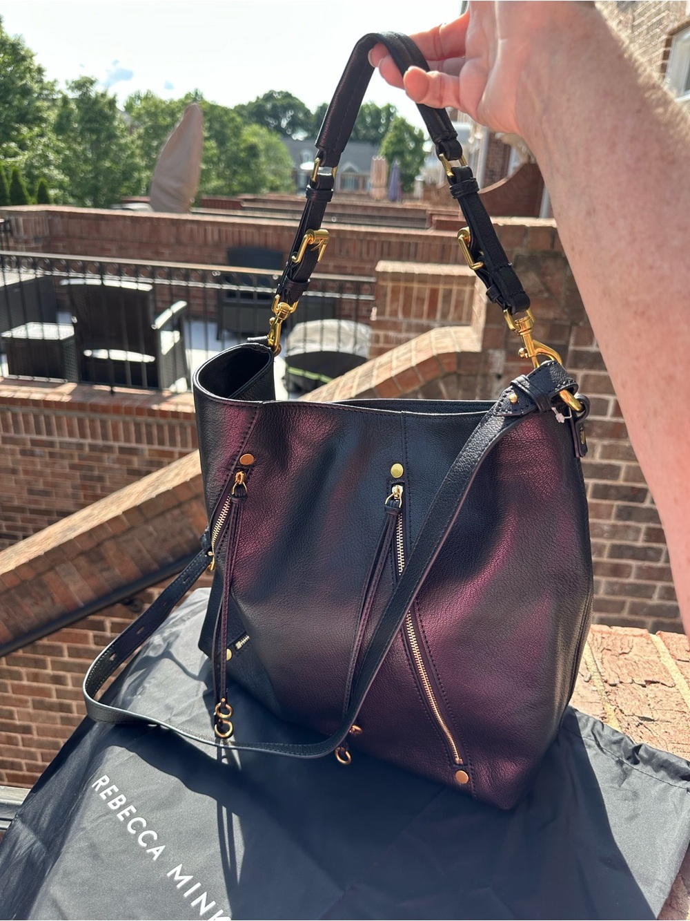Rebecca Minkoff Black Soft Leather Shoulder Bag with Gold Hardware NWT
